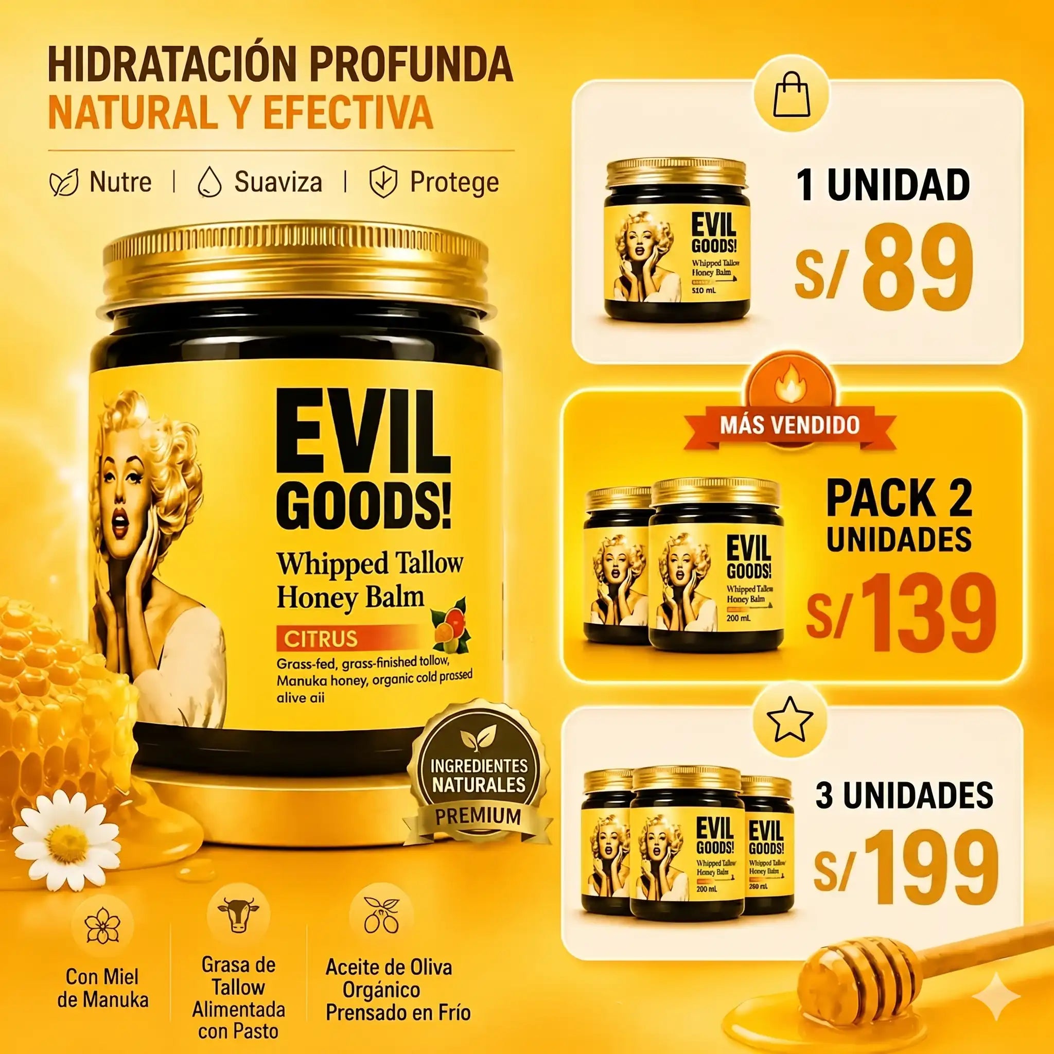 EVIL GOODS® – Crema de Sebo de Res y Miel de Manuka