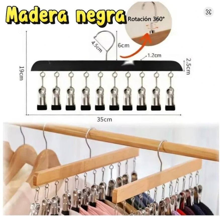 Super Perchas de Madera y Metal INOX - Alta Resistencia