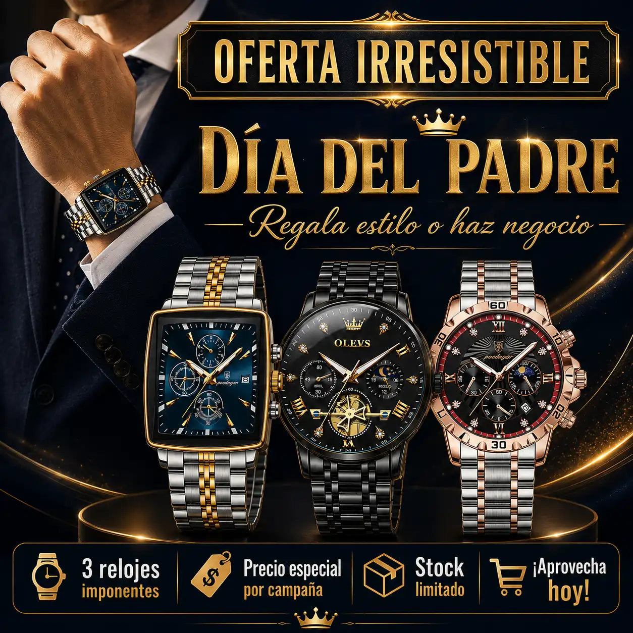 TRES RELOJES DE ACERO - OFERTA DIA DEL PADRE