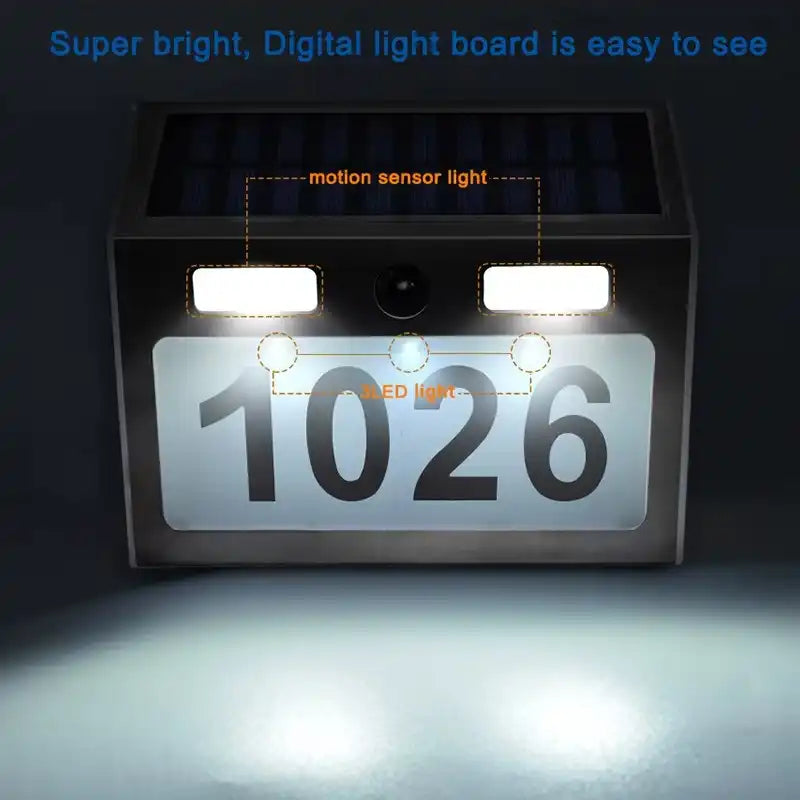 Placa de número solar con luz LED